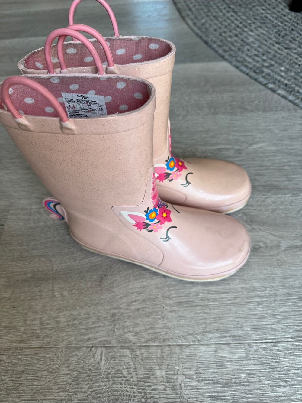 Western Chief Pink Unicorn Rain Boots with Floral Accent